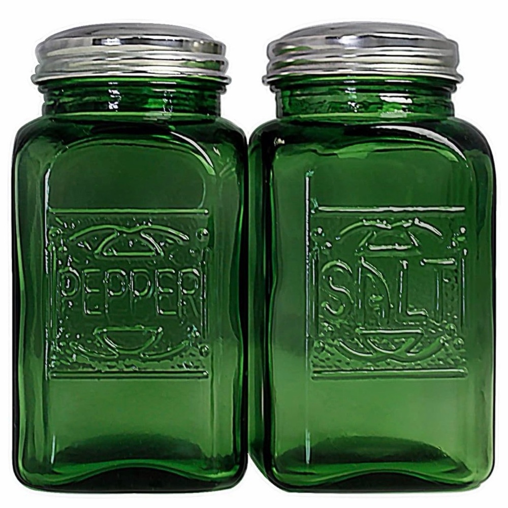 Green Glass‎ Salt and Pepper Shakers
